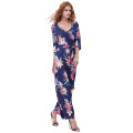 Belle Poque Retro Vintage Bohemian 3/4 Sleeve V-Neck Navy Blue Boho Robe Long Maxi Robe BP000241-1